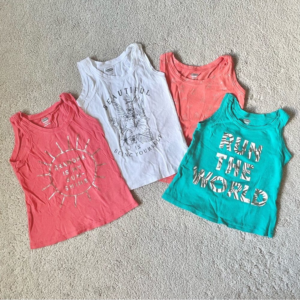 Old Navy toddler girls tank tops, white, orange, pink, blue size 3T, bundle of 4